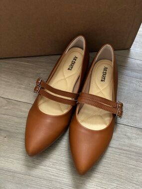Pointed Double-Strap Fuax Leather flats with cushioned sole
